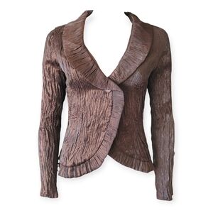 Vintage Y2K Puli Crinkle Textured Blouse In Brown Small